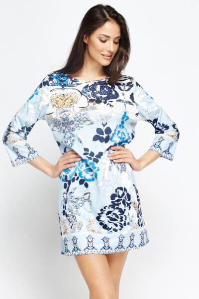 Contrast Floral A-Line Dress