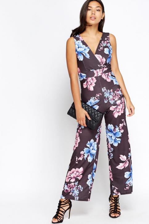 Plunge Floral Wide Leg Jumpsuit