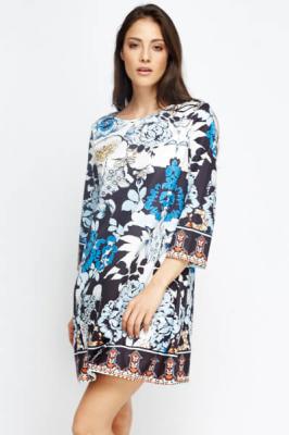 Contrast Floral A-Line Dress